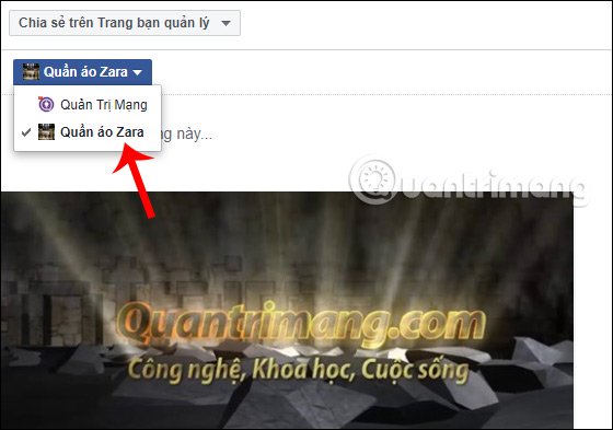 Chọn Fanpage muốn đăng video